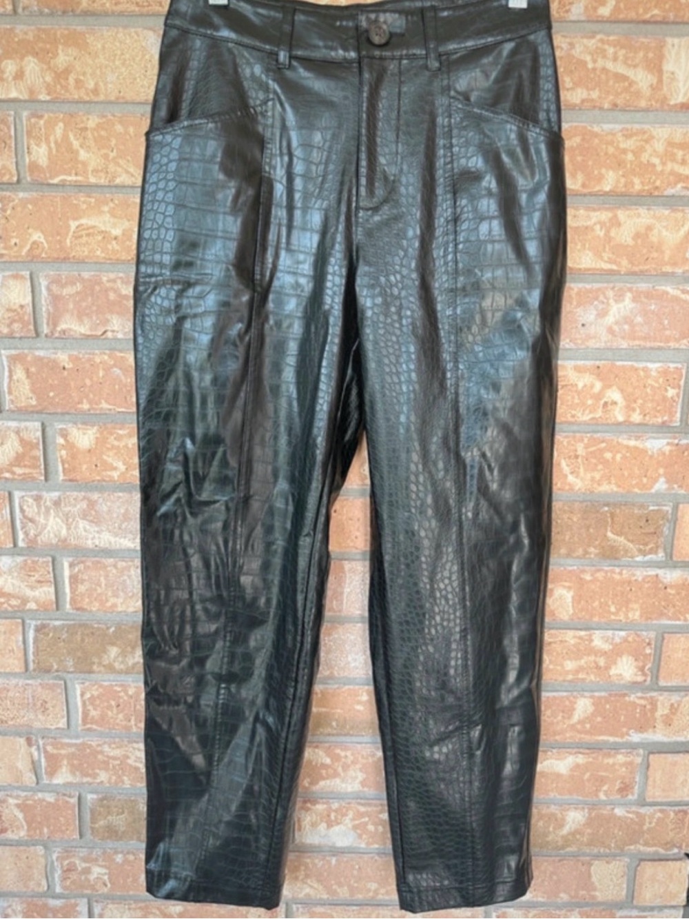 A New Day Faux Crocodile Faux Leather Cropped Pants Black US 2